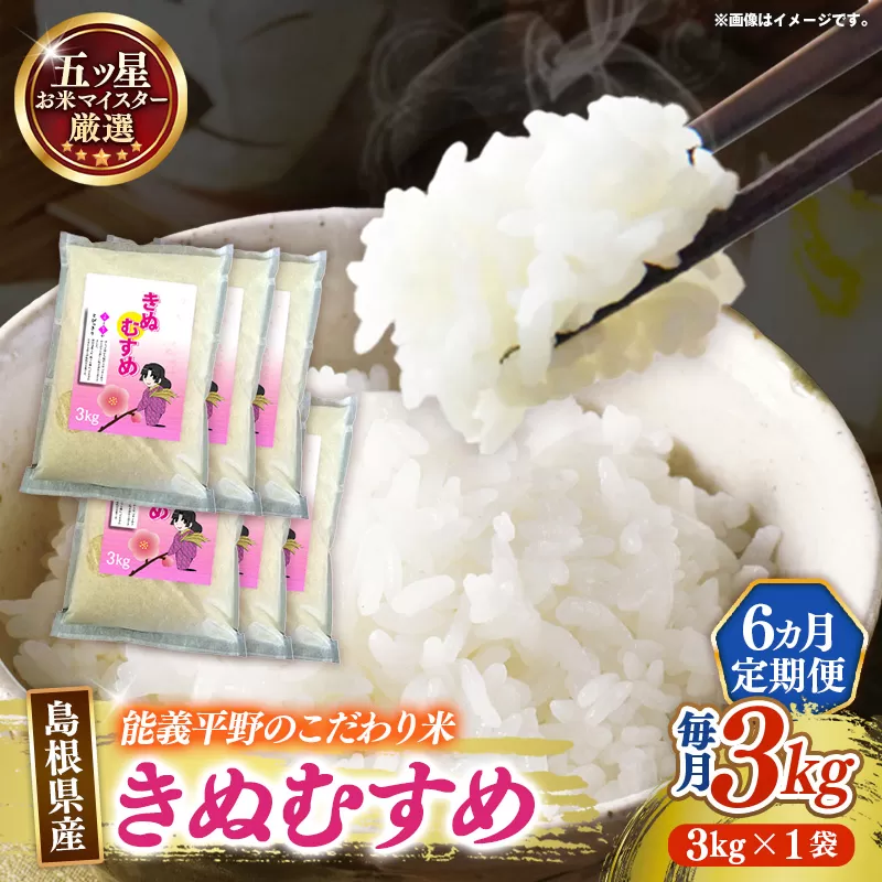 【定期便】五ツ星お米マイスター厳選 能義平野のきぬむすめ 3kg×6ヵ月 【令和7年産 ３KG 6ヶ月 毎月 計18kg 精米 白米 ご飯 お米 美味しい 安心 安全 沼田米穀店 島根県 安来市】【56-NB-09】