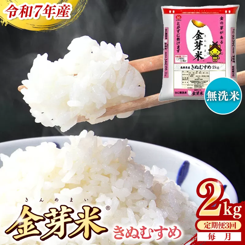 【定期便】BG無洗米・金芽米きぬむすめ 2kg×3ヵ月 （毎月）【令和7年産 3ヶ月 時短 健康 米 BG 無洗米 計6kg 島根県産 新生活応援 お試し 節水 時短 アウトドア キャンプ 東洋ライス 健康 島根県 安来市】【価格改定XA】【21-SS-58】