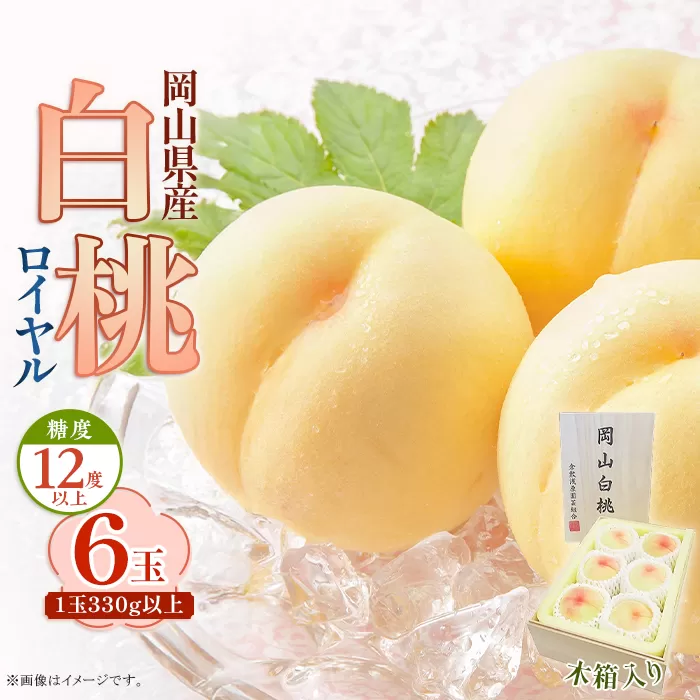 岡山県産 白桃ロイヤル6玉（1玉330ｇ以上）木箱入り