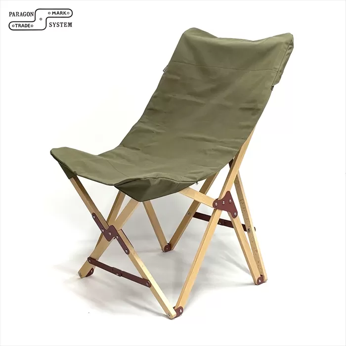 折りたたみ椅子 オリーブ色 PARAGON FOLDING CAMP CHAIR (BEECH MATERIAL / 15oz DUCK FABRIC SEAT OLIVE)