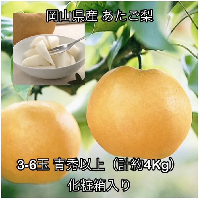 あたご梨3-6玉 青秀以上(約4kg) 化粧箱入り 岡山県産
