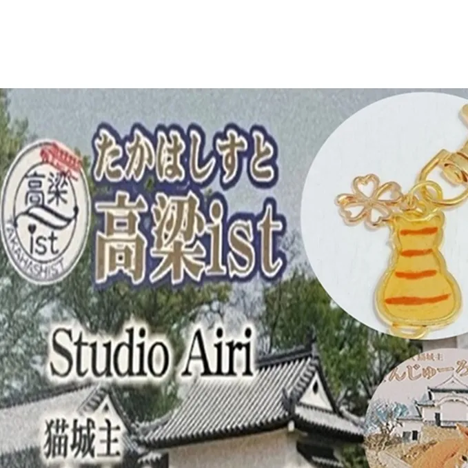 備中松山城猫城主さんじゅーろーレジンキーホルダー＆ポストカード 雑貨 小物 オス猫 セット 名物 地域 どうぶつ アニマル 猫グッズ 猫モチーフ ハンドメイド 保護猫 