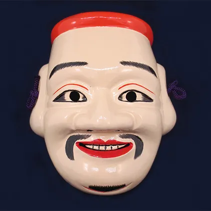 備中神楽面桐一刀彫 事代主の命 伯泉作 民芸品 工芸品 