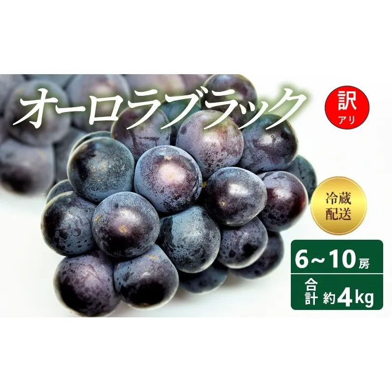 【2026年 先行予約】【訳あり品】オーロラブラック 6～10房 合計約4kg 冷蔵配送 ぶどう 葡萄 フルーツ 果物 岡山 高梁市
