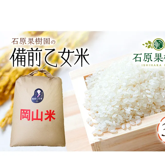 米 令和7年産 石原果樹園の備前乙女米 白米 30kg×1袋 ※11月上旬～順次発送予定 お米 精米 白米 ライス  乳酸菌栽培 岡山県 おにぎり お弁当