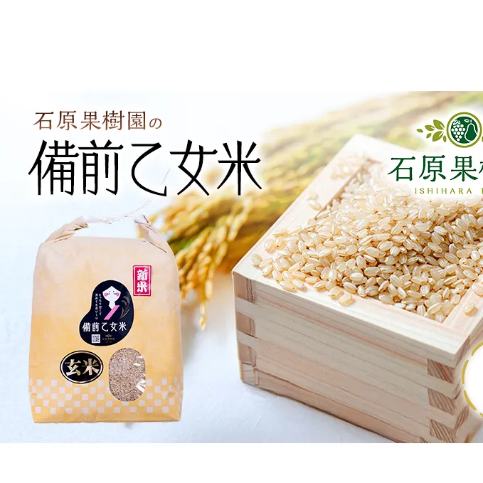 米 令和7年産 石原果樹園の備前乙女米 玄米 5kg×1袋 ※11月上旬～順次発送予定 お米 ライス  乳酸菌栽培 岡山県 おにぎり お弁当