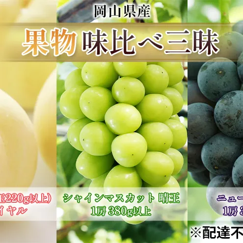 桃 ぶどう 2025年 先行予約 果物 味比べ三昧 岡山白桃 2玉 等級：ロイヤル（1玉220g以上）シャインマスカット 晴王 1房 ニュー ピオーネ 1房 詰合せ 岡山の桃 岡山の葡萄