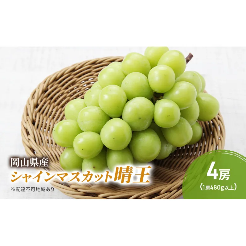 ぶどう 2026年 先行予約 シャインマスカット 晴王 4房 (1房480g以上) ブドウ 葡萄 岡山県産 国産 フルーツ 果物 ギフト