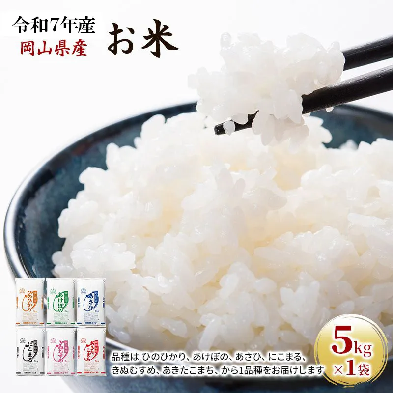 令和7年産 お米 5kg×1袋 あきたこまち ひのひかり あさひ にこまる あけぼの きぬむすめ 特A 精米 白米 ライス 単一原料米 検査米 岡山県