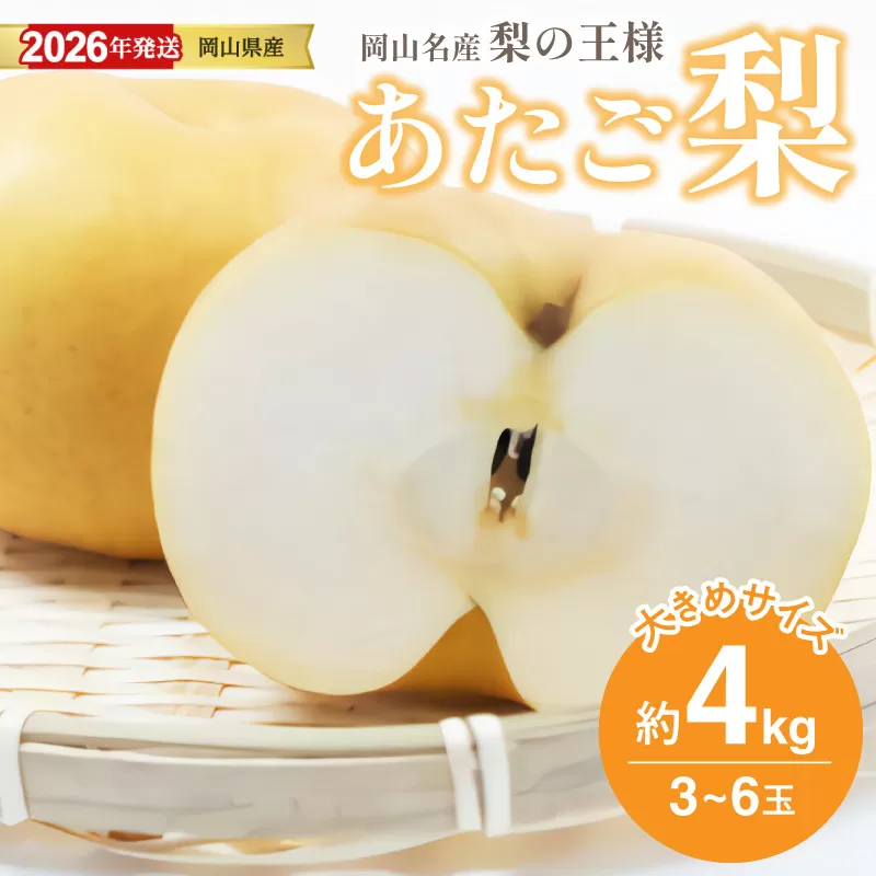 【2026年発送分 先行受付スタート！】岡山名産 あたご梨 　秀品　約4kg（3~6玉）（令和8年11月下旬以降発送）【 あたご梨 秀品 梨 フルーツ くだもの 果物 岡山県産 】