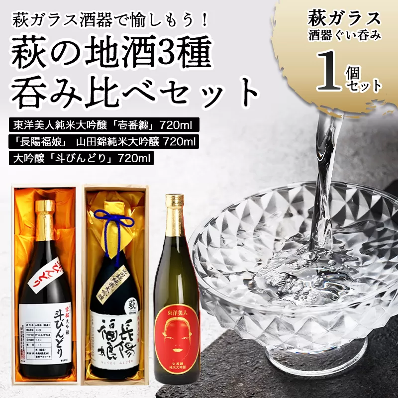 萩ガラス酒器で愉しもう！／萩の地酒3種呑み比べセット｜HG000040