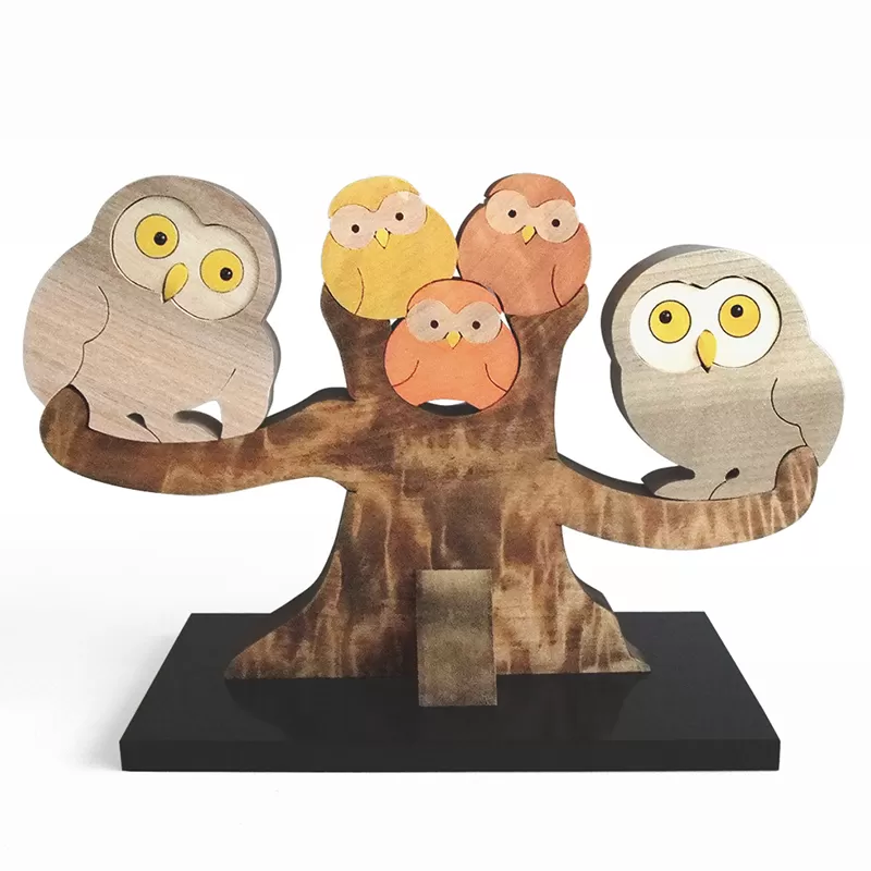止まり木のしあわせふくろう家族 S 黒台付 工芸品｜HG000932