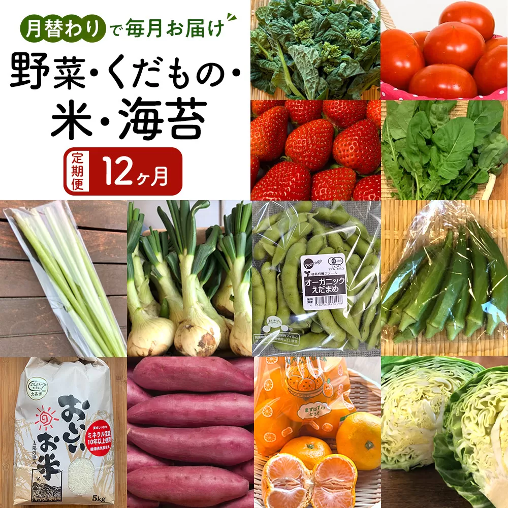 【12ヶ月定期便】野菜 くだもの 米（月替わりで毎月お届け）