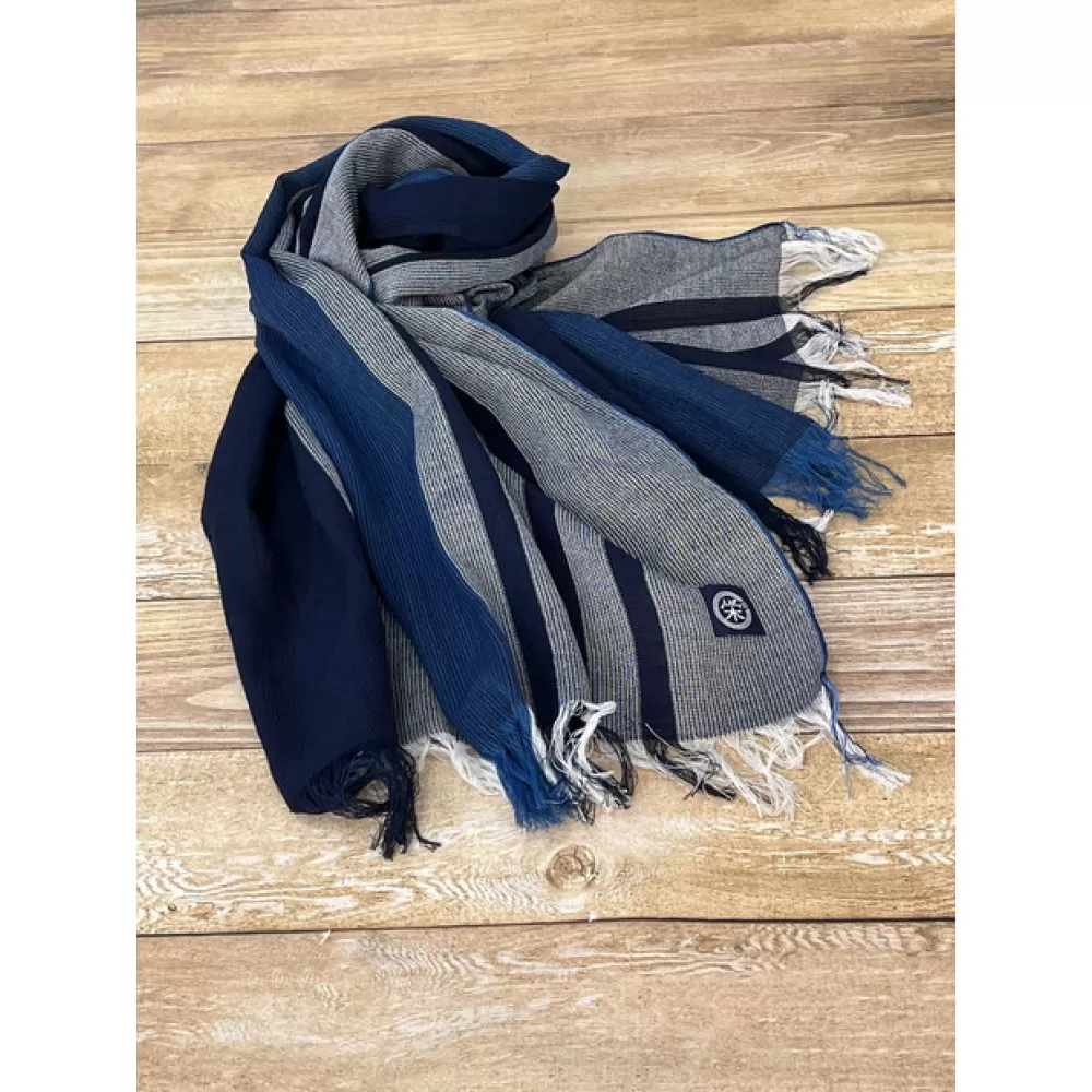 徳島市産 正藍先絲染 和田縞ストール 【濃藍縞】