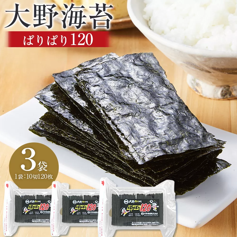 大野海苔 「ぱりぱり120(3袋)」海苔 のり 味付け海苔 徳島のソウルフード
