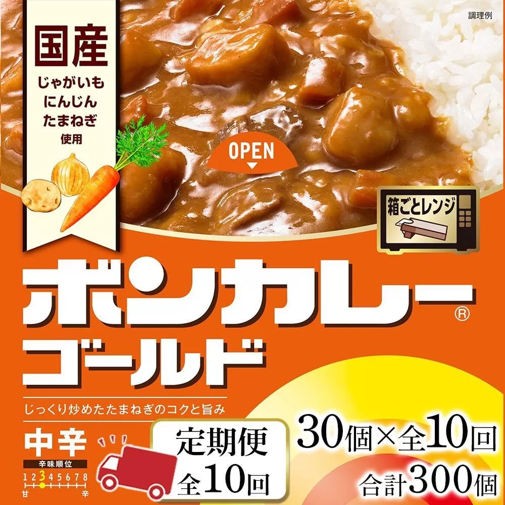 【定期便 全10回】ボンカレーゴールド（中辛）30個×10回　計300個