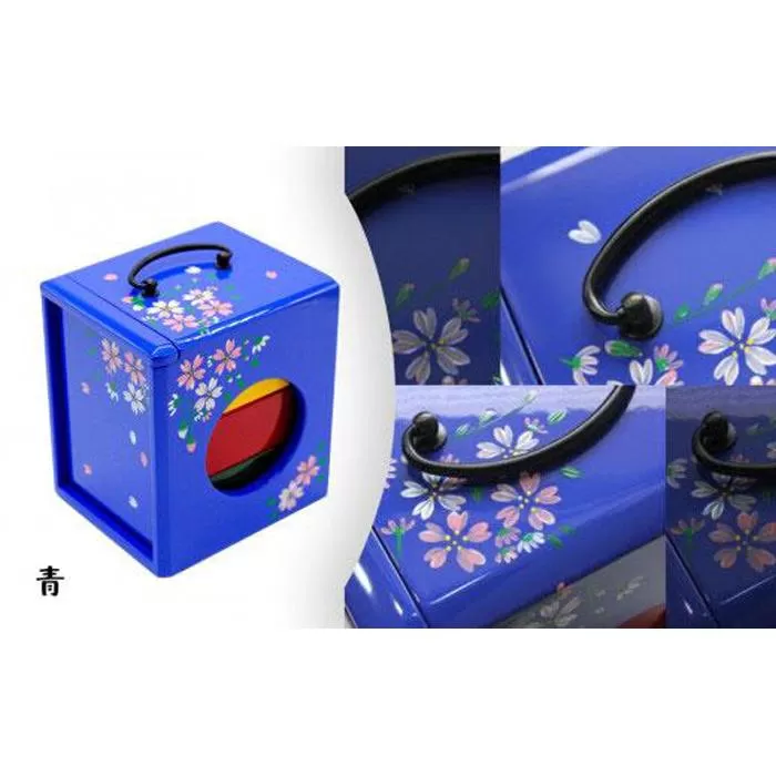 お弁当箱「遊山箱」（桜柄）【青】3段重ねの木製