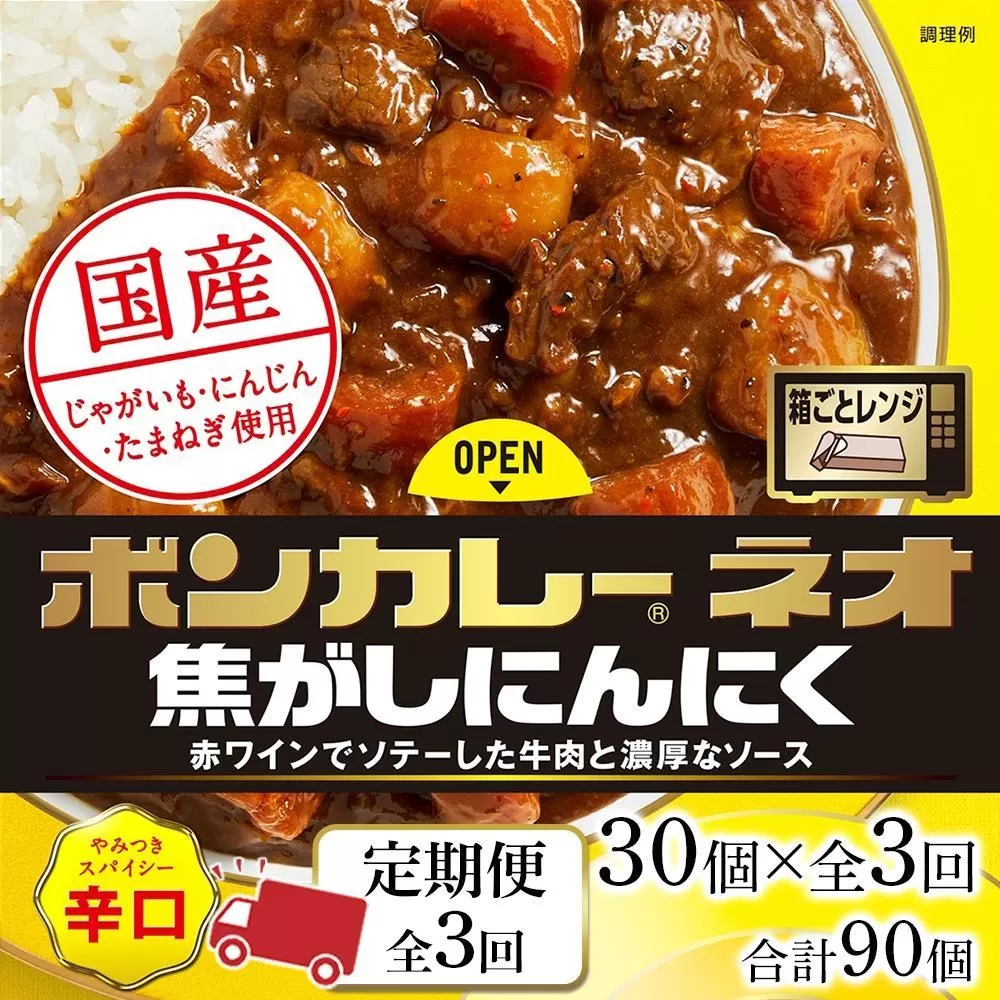 【定期便 全3回】ボンカレーネオ 焦がしにんにく やみつきスパイシー(辛口)　30個×3回　計90個