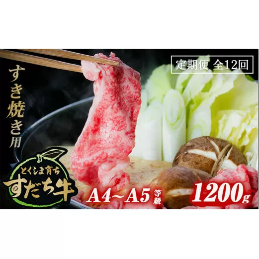 定期便 12回お届け すだち牛黒毛和牛（すき焼き用）1.2kg