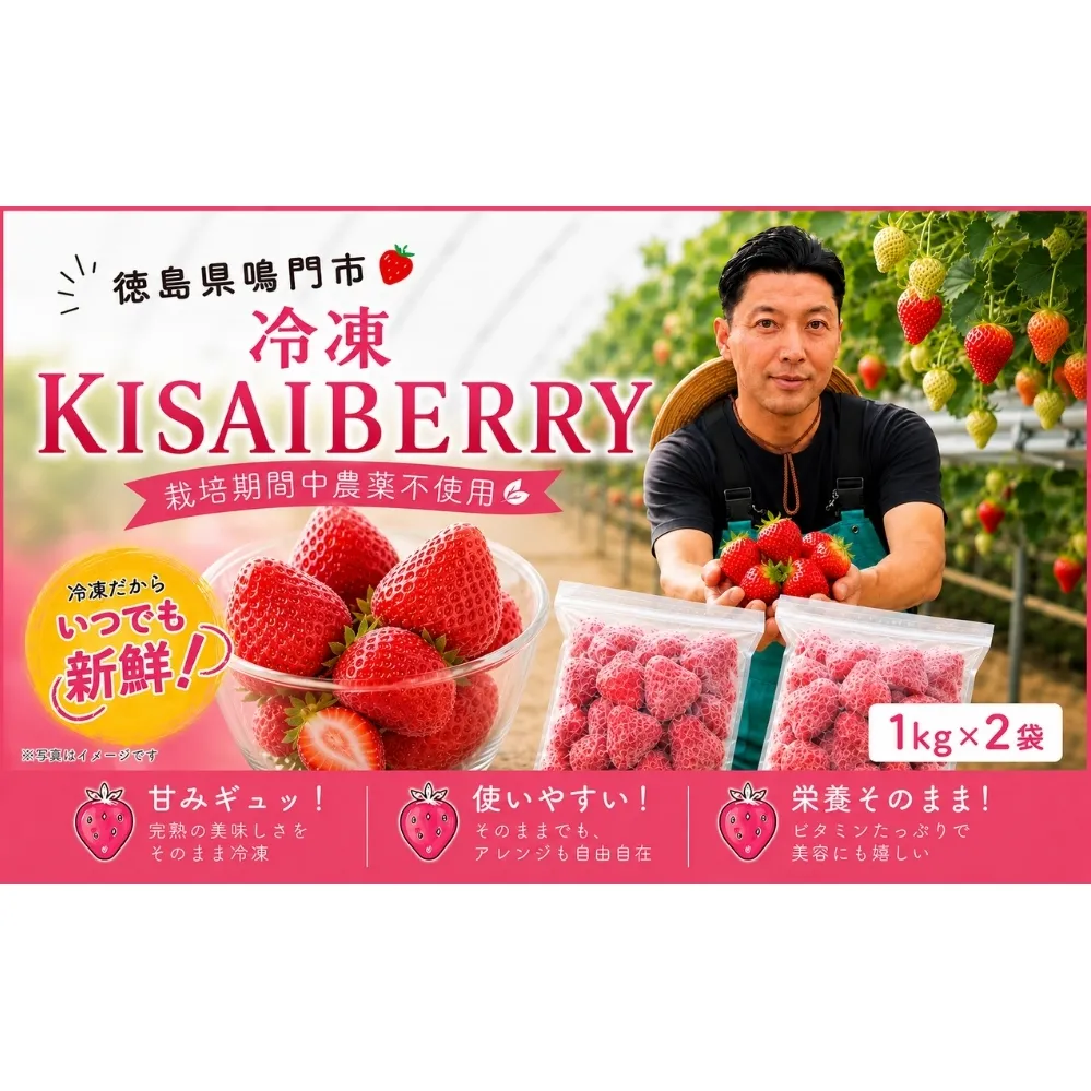 KISAI GARDEN 冷凍 KISAI BERRY 2kg | 苺 いちご イチゴ 徳島 鳴門 果物 フルーツ スムージー ジャム　冷凍　いちご