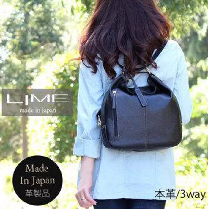 LIME（ライム)　本革 3way レザーリュック　ブラック