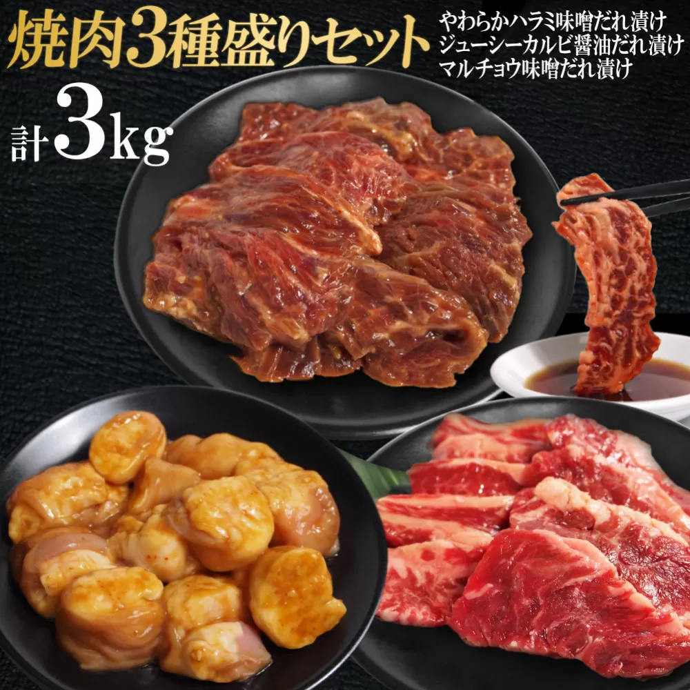 焼肉3種盛りセット(ハラミ・カルビ・マルチョウ)3kg