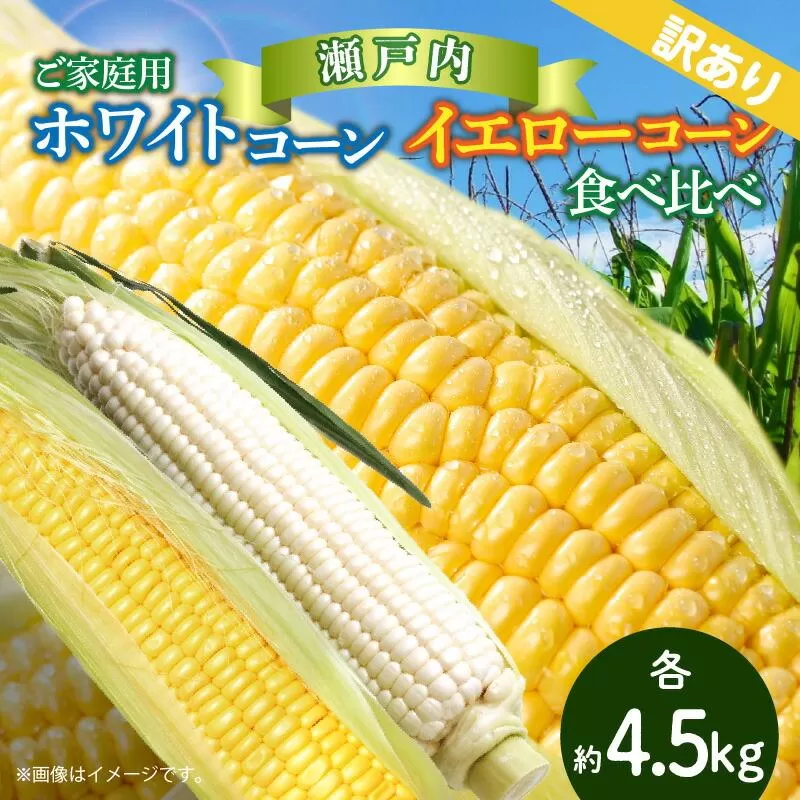 訳あり ご家庭用 瀬戸内ホワイトコーン・イエローコーン食べ比べ 各約4.5kg【2027-6月中旬~2027-7月中旬配送】