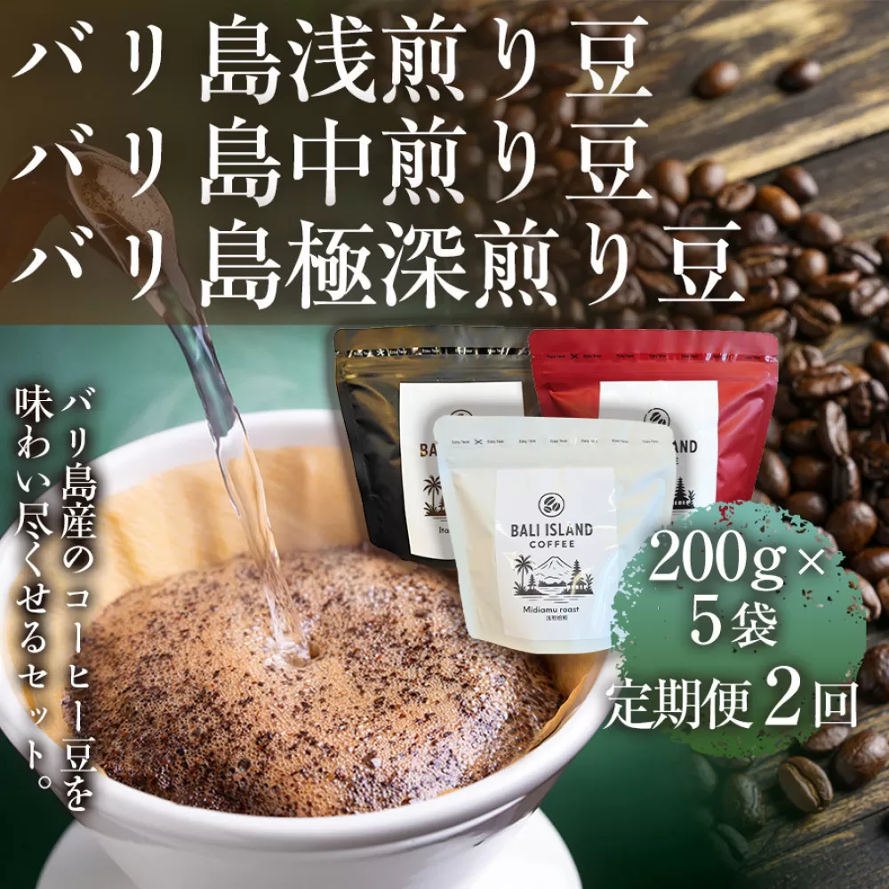 【定期便全2回】 [バリ島浅煎り 200g][バリ島中煎り 200g][バリ島極深煎り 200g]各5袋 1セット コーヒー豆 珈琲豆 深煎り焙煎 コーヒー 珈琲 ドリップコーヒー スペシャルティコーヒー バリ島産 バリ島コーヒー豆  家カフェ 香川県 高松市