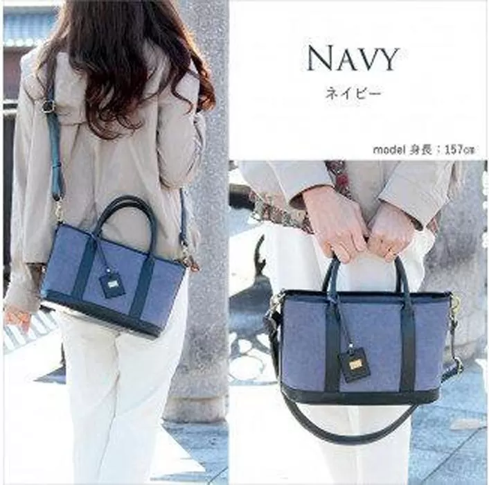 LIME(ライム）　デニムレザー　2wayハンドバッグ　ネイビー