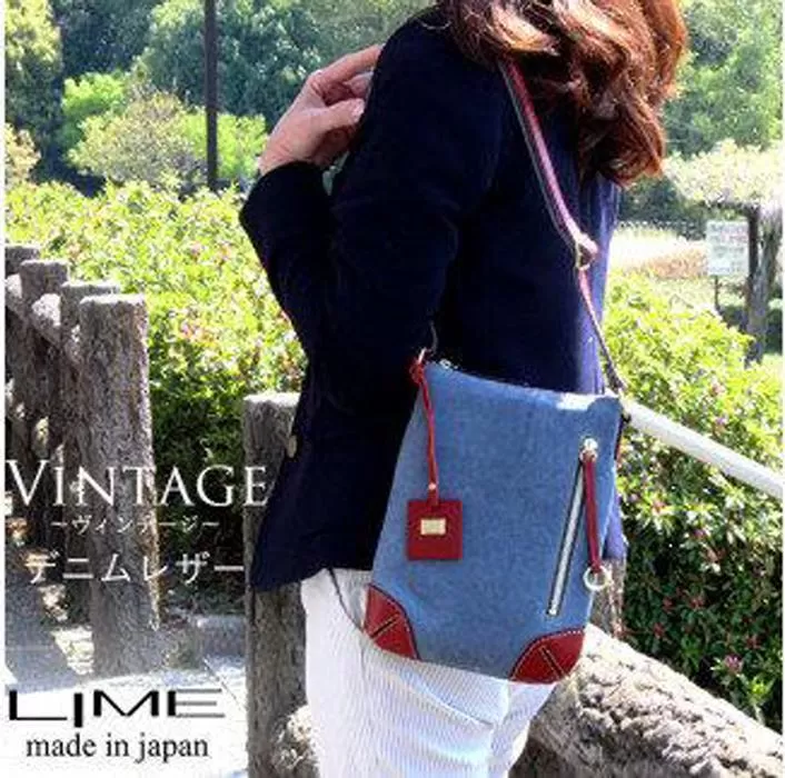 LIME(ライム）　デニムレザー　縦ショルダーバッグ　レッド
