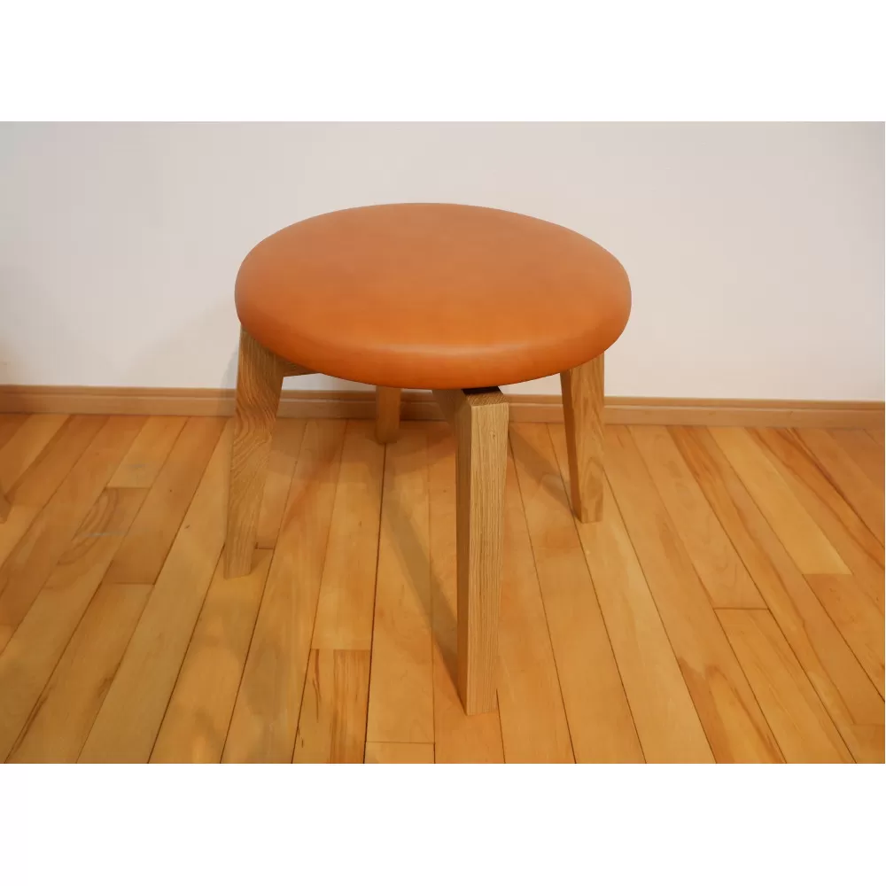 回転スツール（脚部材：ナチュラル/座面：本革キャメル）