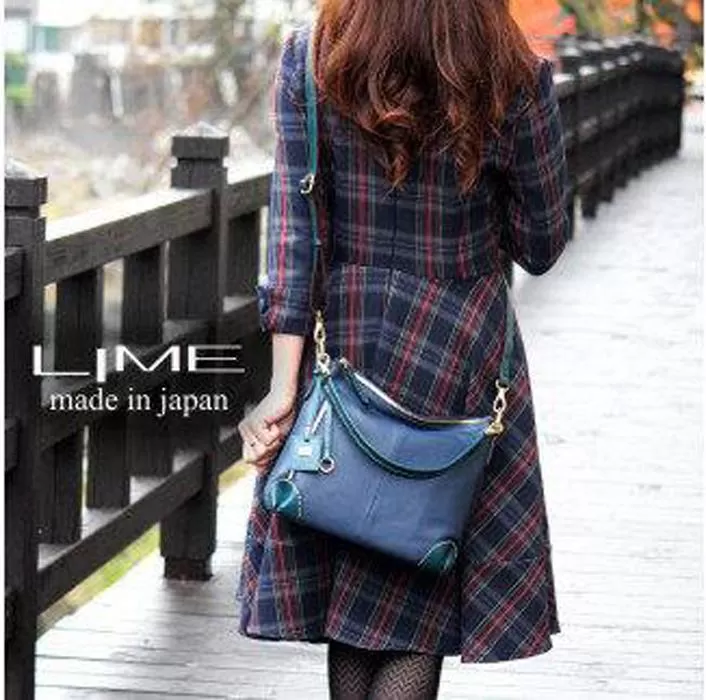 LIME（ライム）　シルクレザー　2wayショルダーバッグ　ネイビー