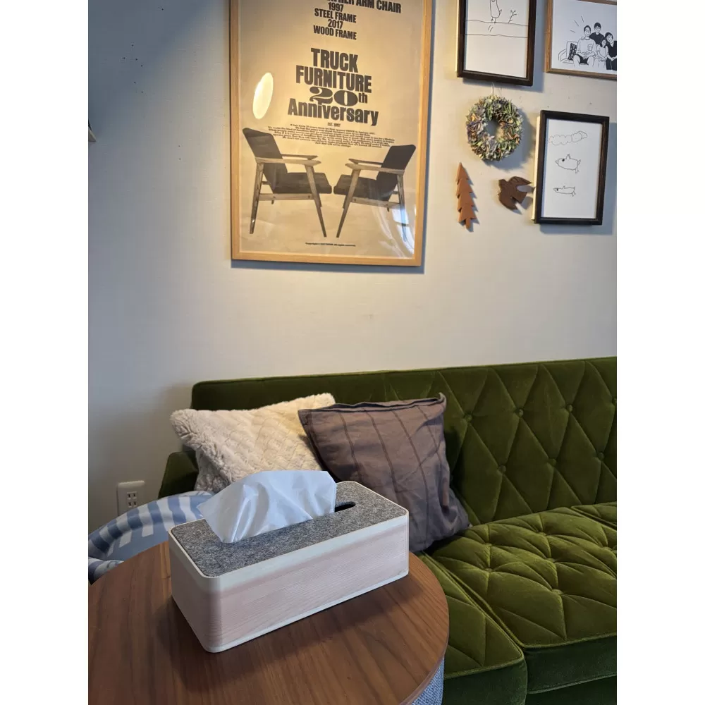 石と桧のテイッシュケース