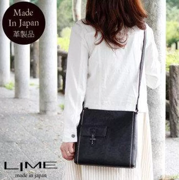 LIME（ライム）　ヌメ革スクエア型ショルダーバッグ　ブラック