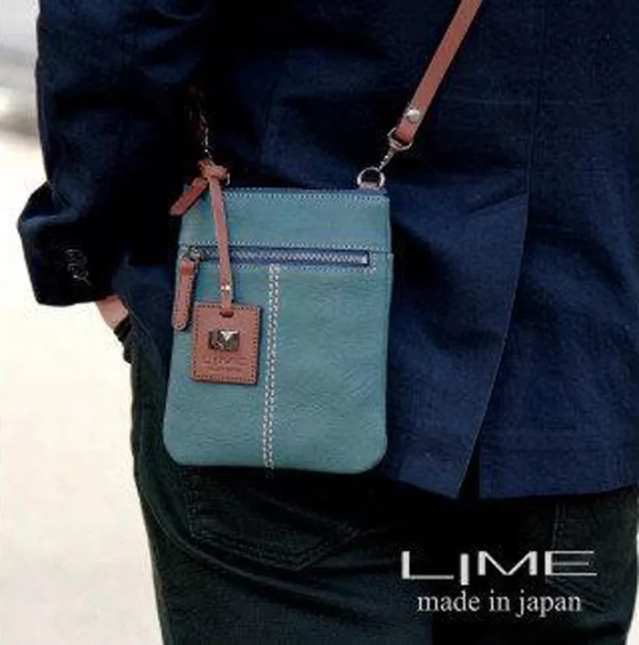 LIME（ライム）　ヌメ革ミニショルダーバッグ　ブルー