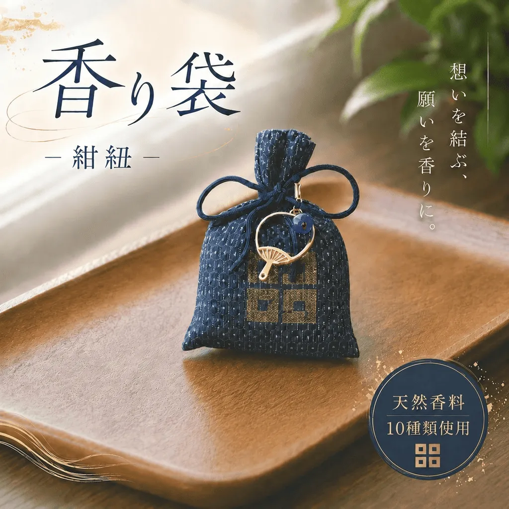 京極あわせ 四つ目香り袋 （青玉） 天然 香料 大島紬 白檀 漢方 天然香料 クローゼット 贈答 ギフト 父の日 お中元 香川県 丸亀市