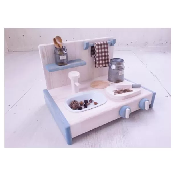 おもちゃ 木製 木のおままごとキッチン 卓上(背面あり) しろ色×そら色 1歳 2歳 3歳 ウッディ 日用品 雑貨 玩具 安心 安全 男の子 女の子 日用品 雑貨 玩具 安心 安全 子ども キッズ 木 木製おもちゃ ナチュラル 誕生日 プレゼント お祝い 七五三 バースデー 香川県 丸亀市