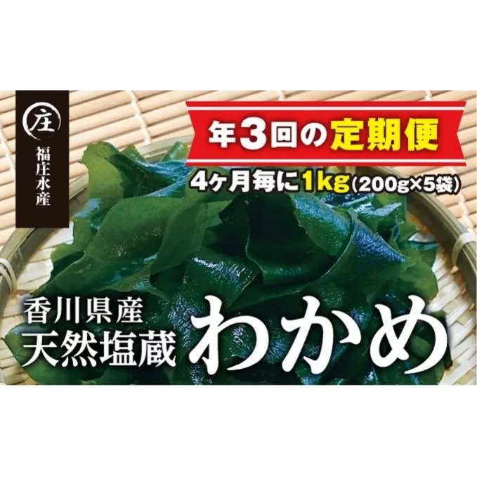 【定期便/年3回】厳選！香川県産天然湯通し塩蔵わかめ（200g×5袋）1kg 海藻 ミネラル 海産物 海の幸 アレンジ 食材 朝食 夕飯 おかず 