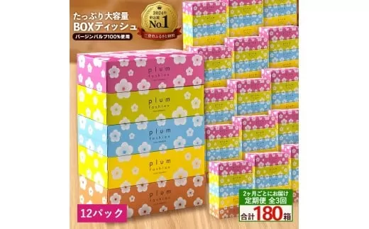 2か月ごと3回　プラムファッション Boxティッシュ 5箱×12パック