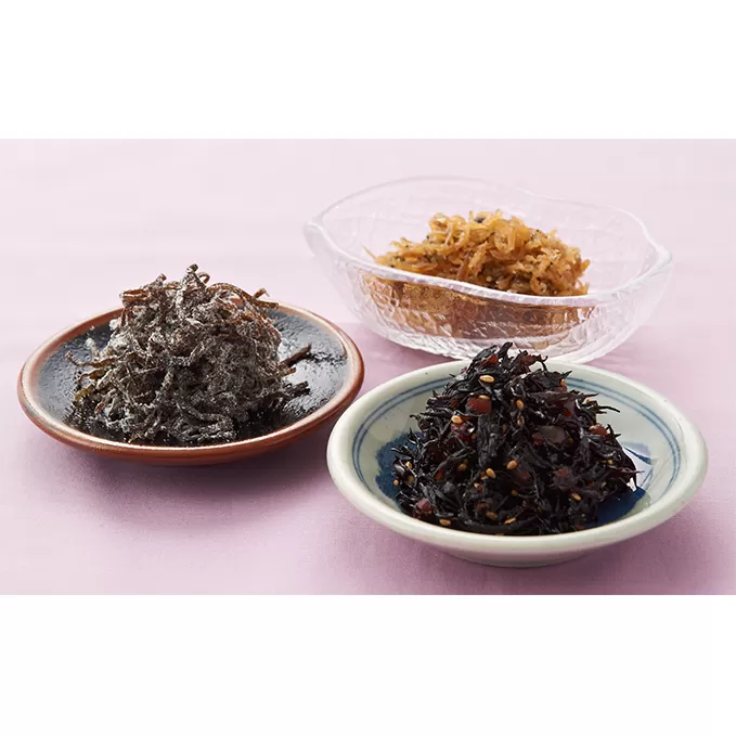 小豆島 こだわり 佃煮 3種 セット 詰め合わせ 梅ひじき ちりめん山椒 塩吹昆布 ご飯のお供 ごはんのお供 惣菜 副菜 おつまみ つまみ つくだ煮 佃煮詰め合わせ こんぶ 食品 香川 香川県 土庄町