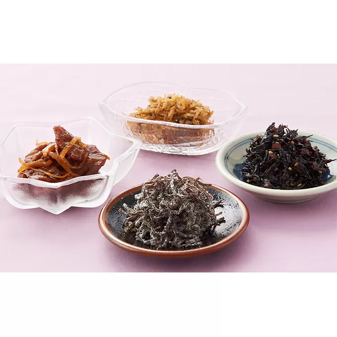 小豆島 こだわり 佃煮 4種 セット 詰め合わせ 梅ひじき ちりめん山椒 塩吹昆布 畑のビーフ ご飯のお供 ごはんのお供 惣菜 副菜 おつまみ つまみ つくだ煮 佃煮詰め合わせ こんぶ 大豆ミート 食品 香川 香川県 土庄町