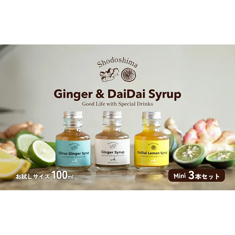 【 小豆島 】小豆島ジンジャー&ダイダイレモンシロップ3本セット ミニ お試し 飲料 飲み物 ドリンク シロップ ギフト 贈り物 香川 香川県 土庄 土庄町