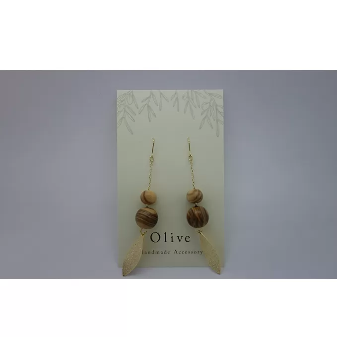 【 小豆島 】オリーヴの森　オリーヴウッドアクセサリー　ピアス「葉」 オリジナル 