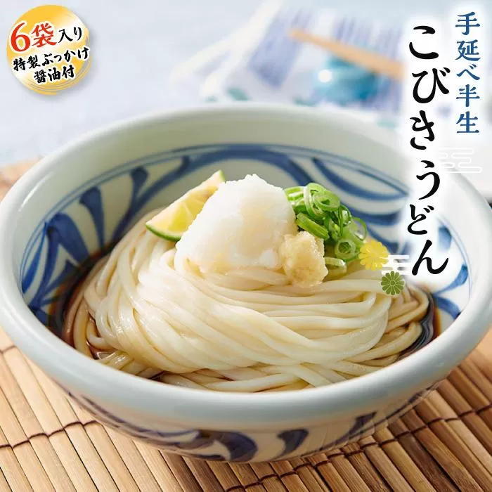 手延べ半生こびきうどん 6袋入り 特製ぶっかけ醤油付