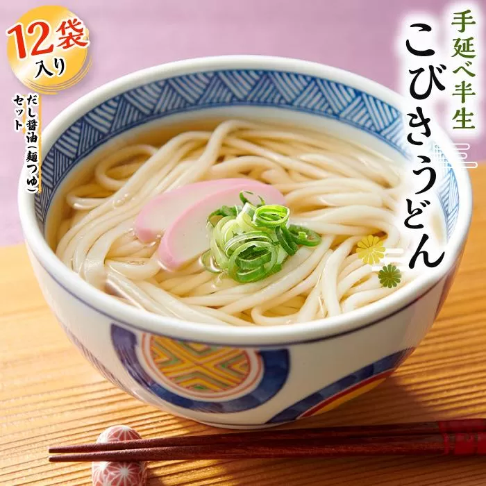 手延べ半生こびきうどん 12袋入り だし醤油(麺つゆ)セット