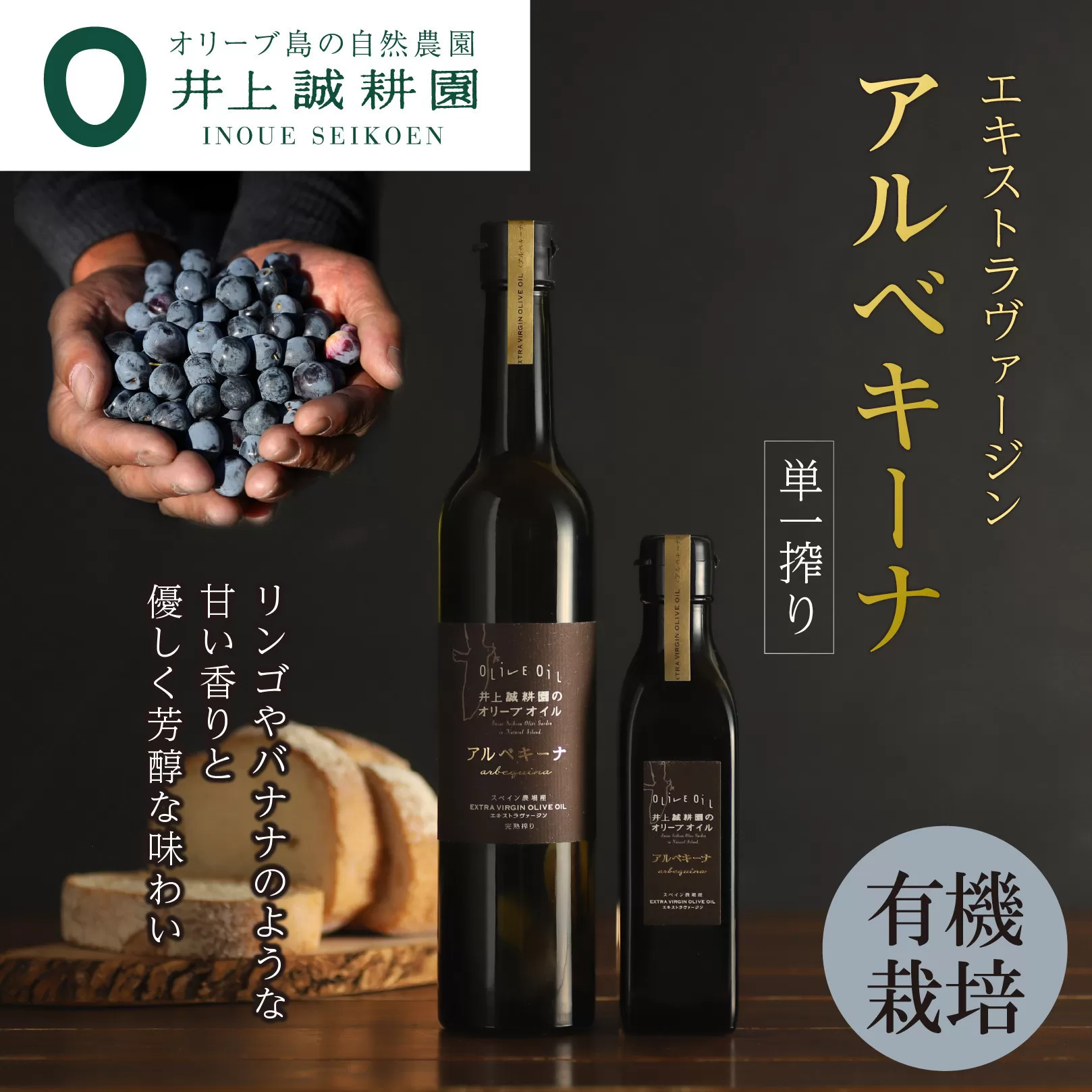 【井上誠耕園】エキストラヴァージン　アルベキーナオリーブオイル (450g×3本)