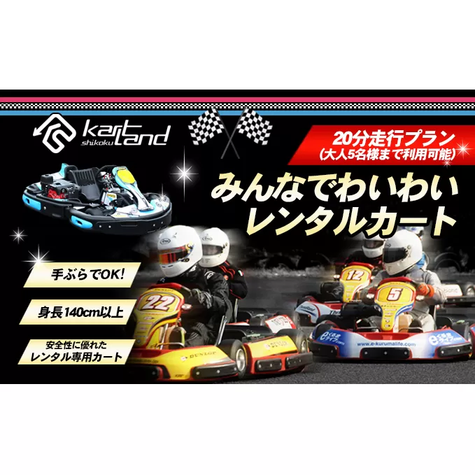 みんなでわいわいレンタルカート　20分走行プラン(大人5名様まで利用可能) 体験 チケット レジャー サーキット レーシング 子供 最高速度60～70km カートランド四国 