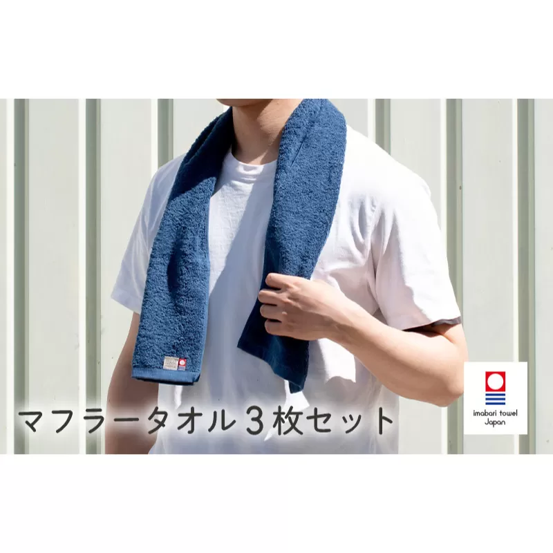 （今治タオルブランド認定）今治ベーシックタオル　マフラータオル　3枚セット（ネイビー）