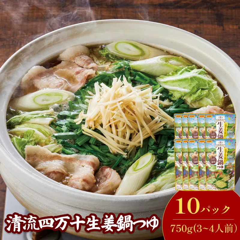 清流四万十 生姜鍋つゆ（3～4人前／袋）750g／袋×10パック【V002910S10】今治 いまばり 愛媛 えひめ 日本食研 簡単 簡単調理 生姜 つゆ 清流四万十 鍋 一人暮らし 食品 家庭用 国内製造 愛媛ふるさと納税