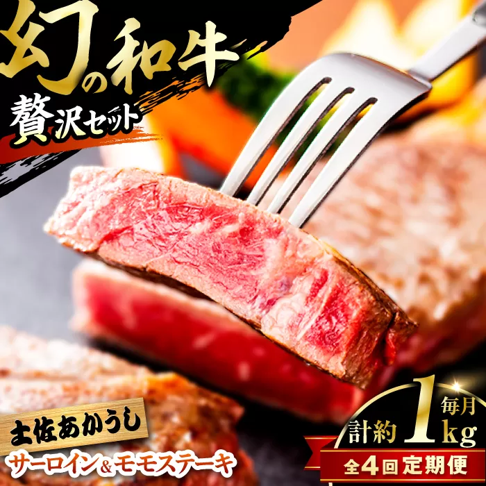 【4回定期便】土佐あかうしサーロイン&モモステーキセット 計約1kg【幻の和牛の贅沢セット】【株式会社Dorago】 [ATAM040]